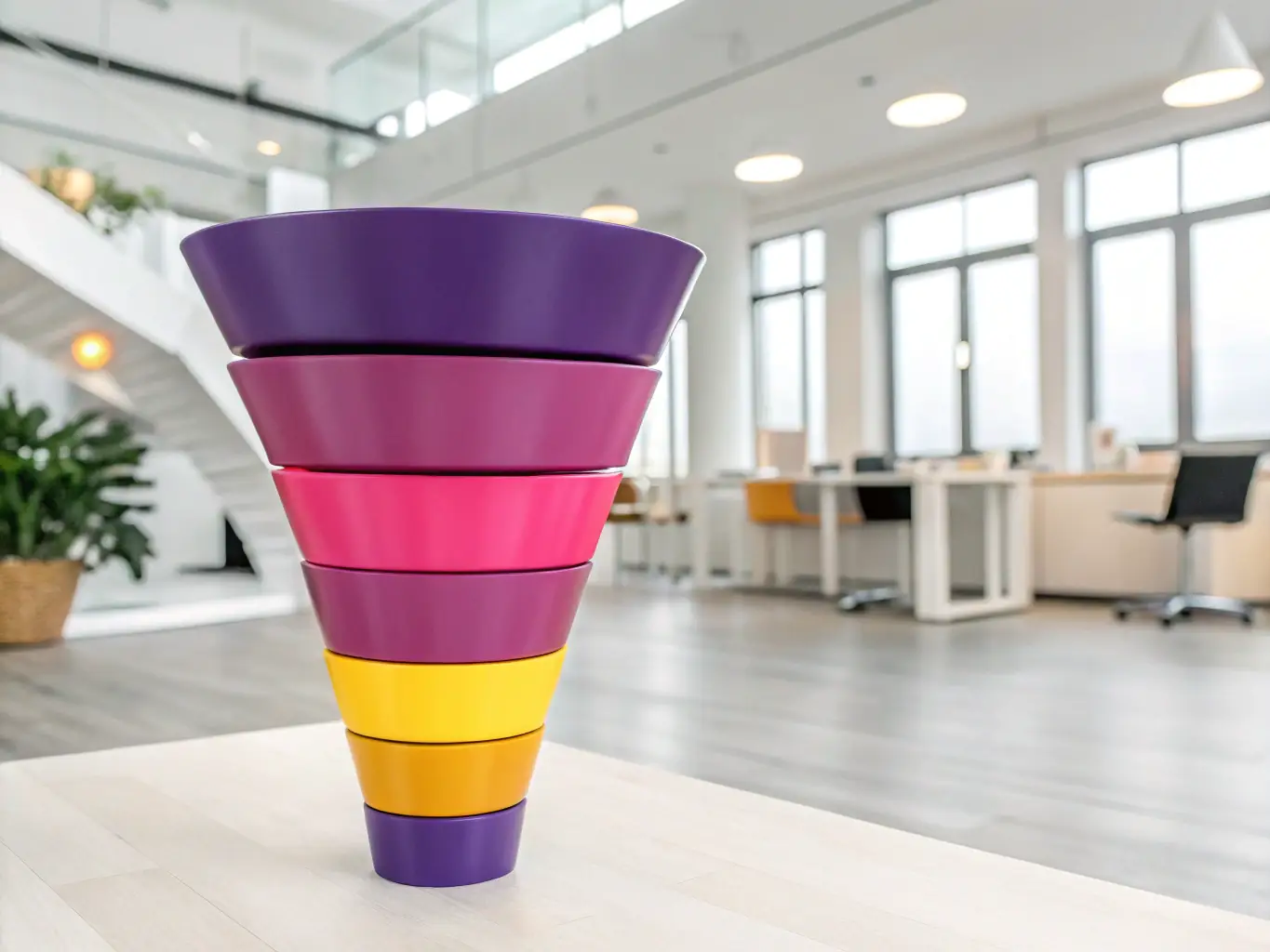 A visual representation of a lead generation funnel, showing the progression from initial contact to qualified lead and secured meeting.