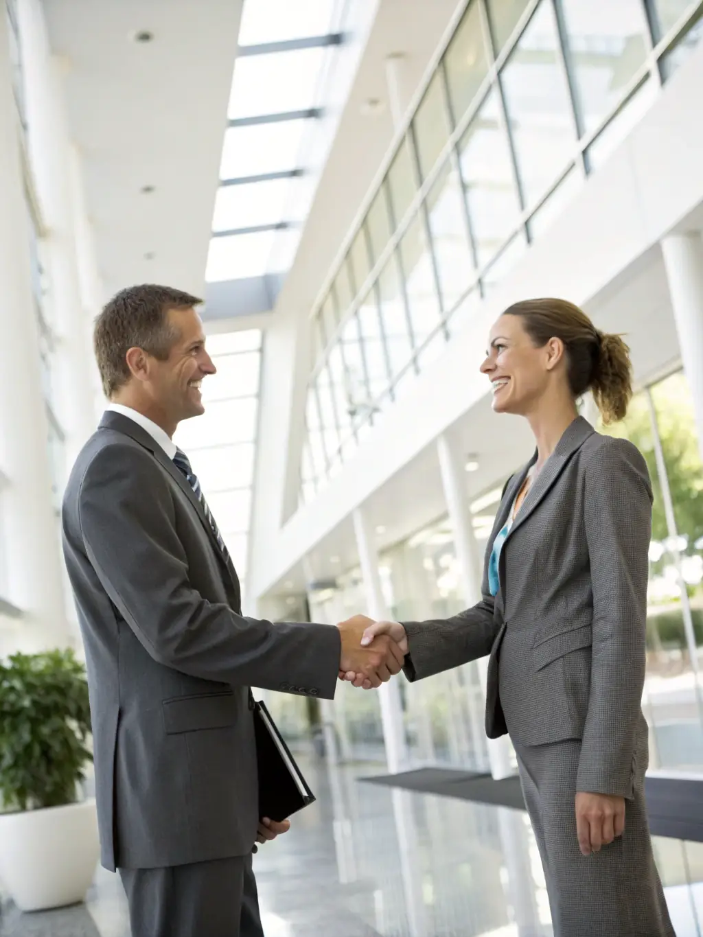 A professional handshakes over a desk, symbolizing a successful B2B appointment setting for a marketing company.