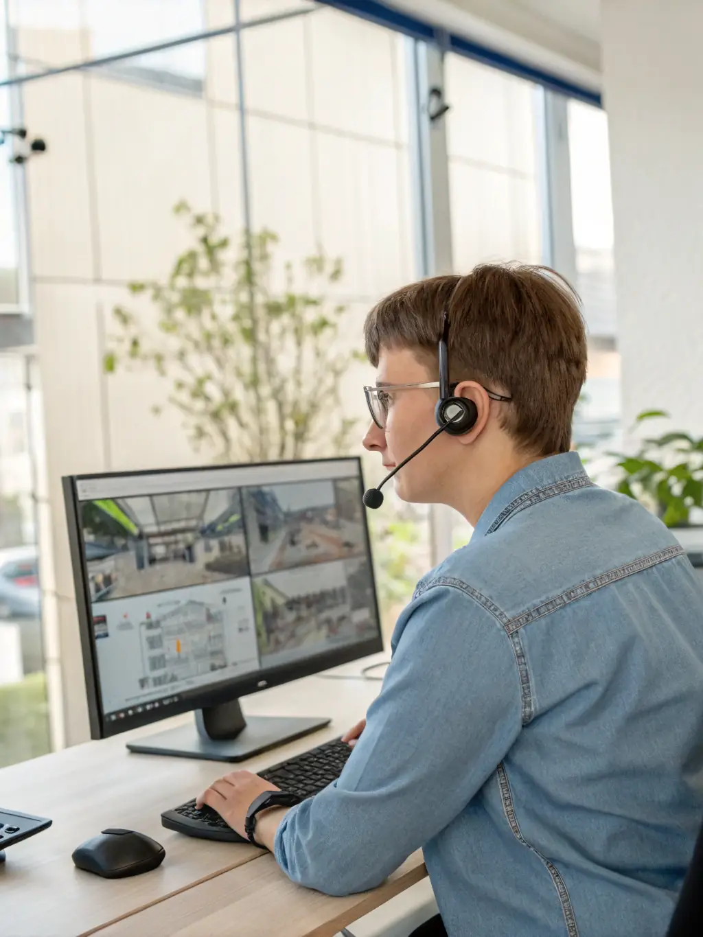 A professional SDR team member making a call in a modern office setting, emphasizing the human touch in Lead Made Easy's outreach strategy.