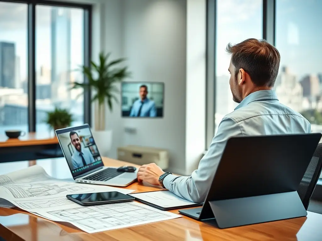 A professional SDR is setting up a meeting with a potential client over a video call, showcasing Lead Made Easy's appointment setting service.