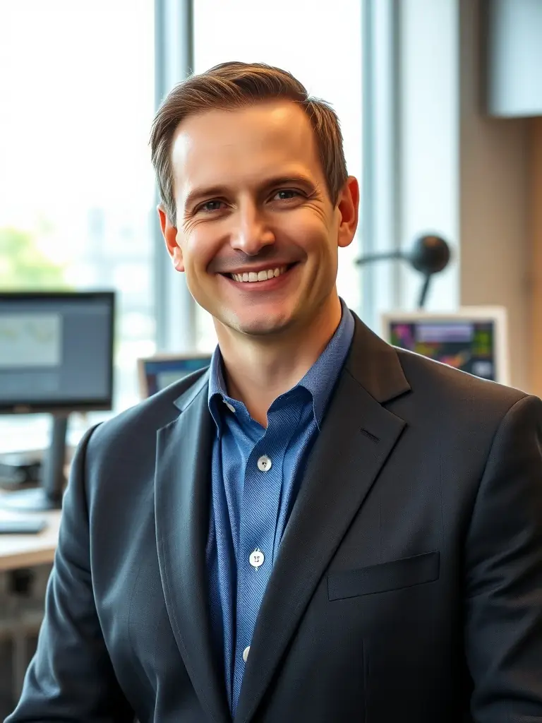 A professional sales representative is on a video call, smiling and presenting data on a screen showing a significant increase in scheduled appointments.