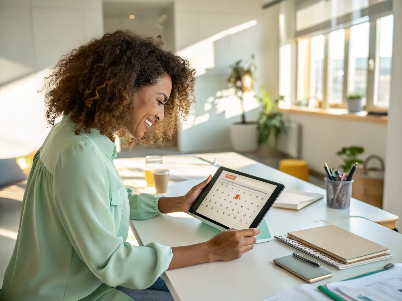 A scheduler efficiently managing appointments on a digital calendar, highlighting the coordination and time-saving aspects of appointment setting.